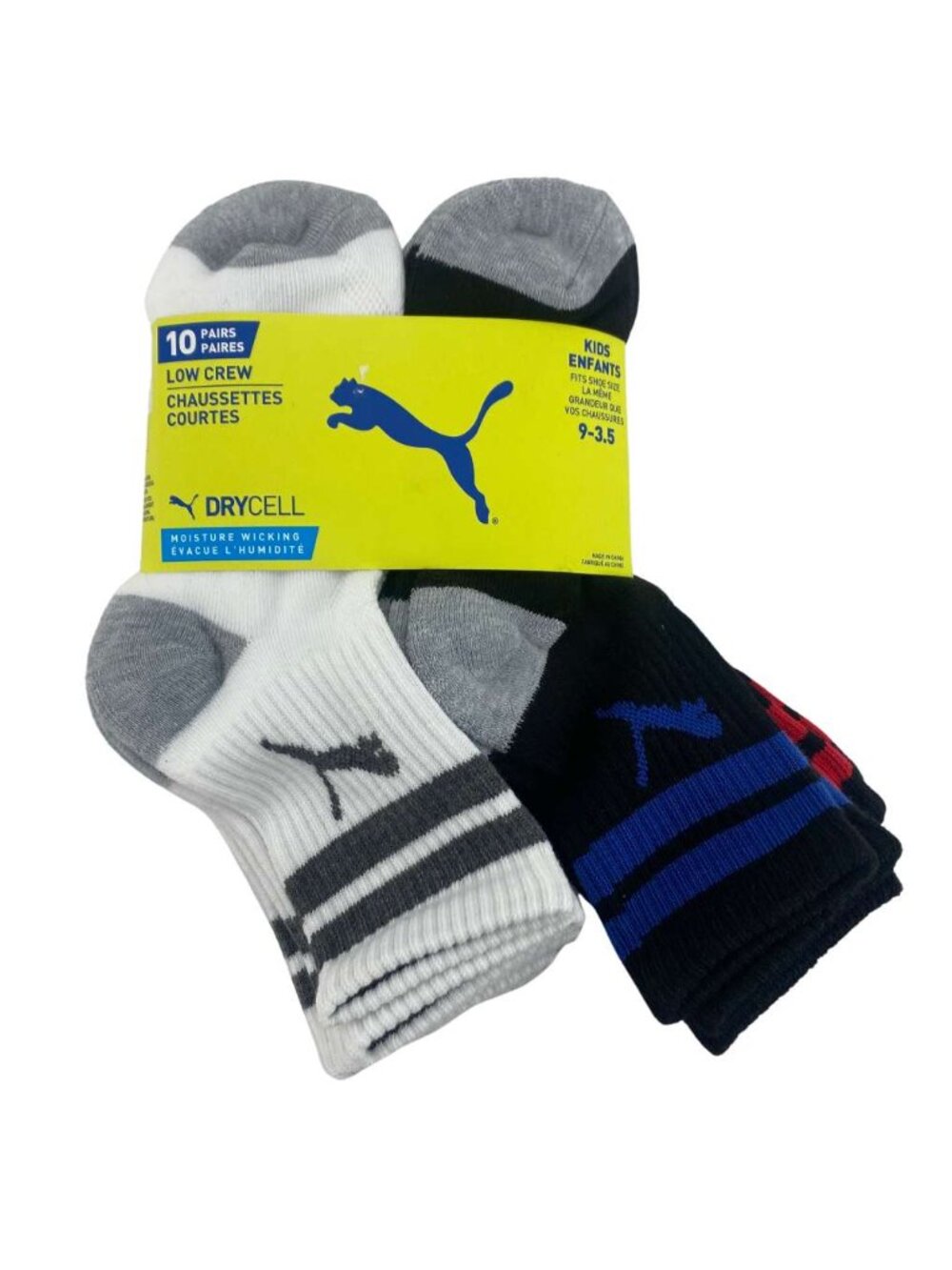 Puma Kids Low Crew Socks | 10 Pair | Black & White | Athletic | Size 9-3.5 *NEW